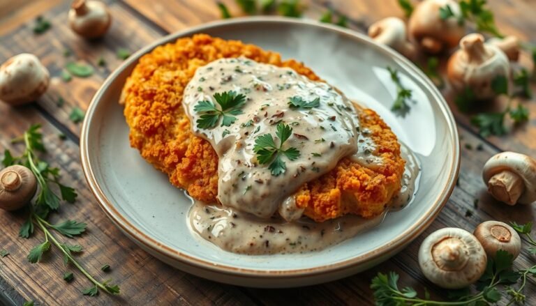 Golden Crispy Chicken with Parmesan Mushroom Sauce Recipe