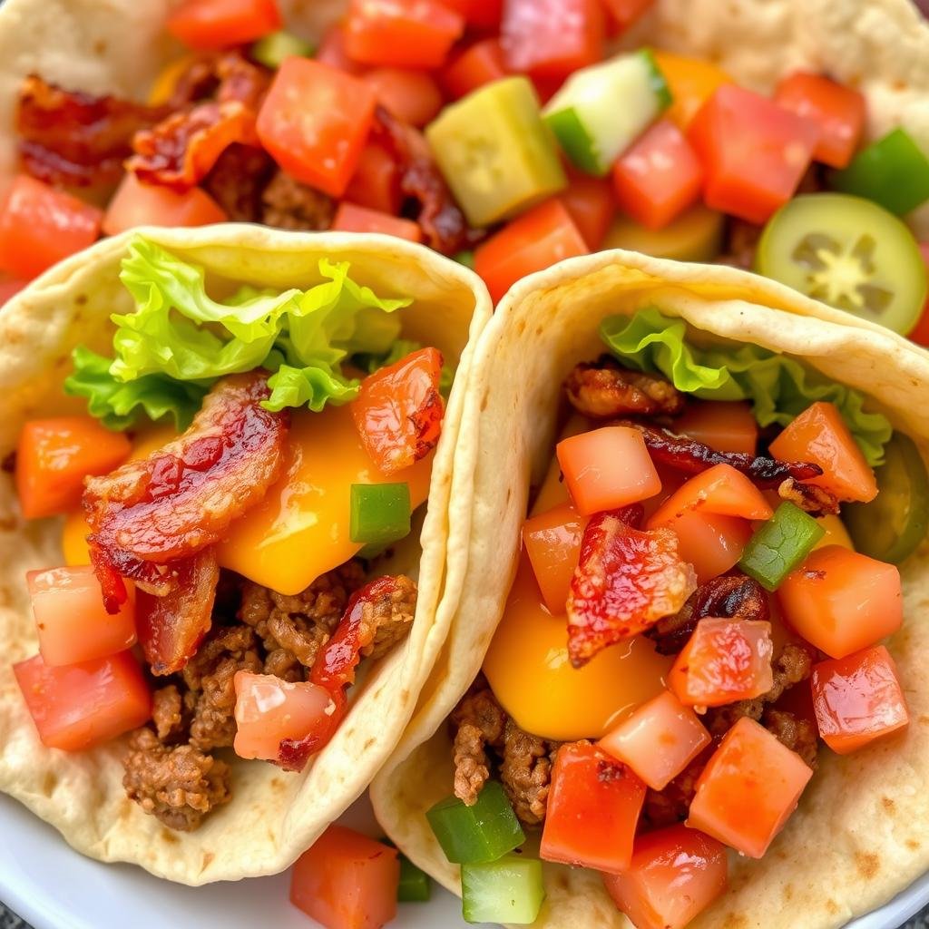 Bacon cheeseburger wraps with fresh toppings