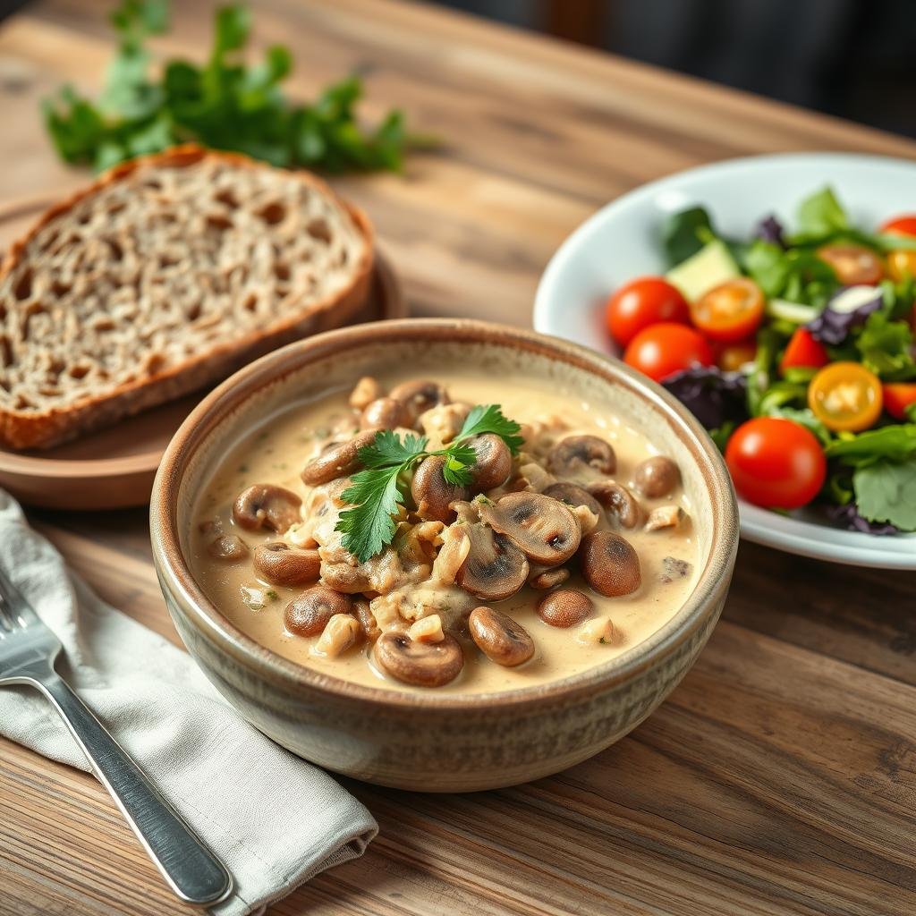 Serving Vegan Stroganoff