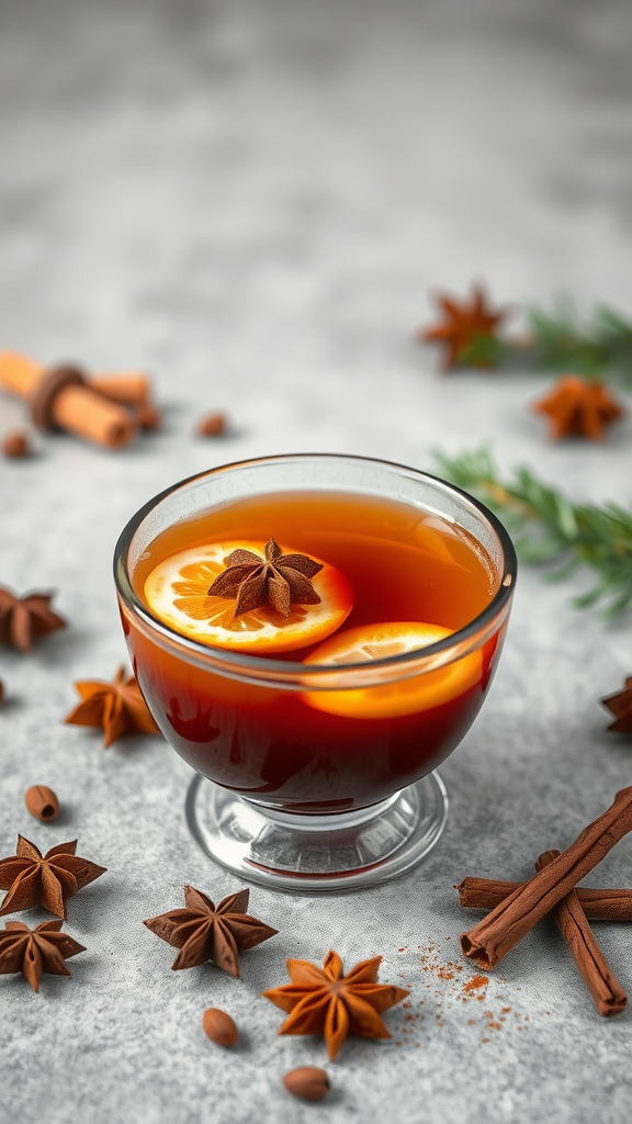 Chai Spiced Rum Punch in a glass bowl with spices and orange slices
