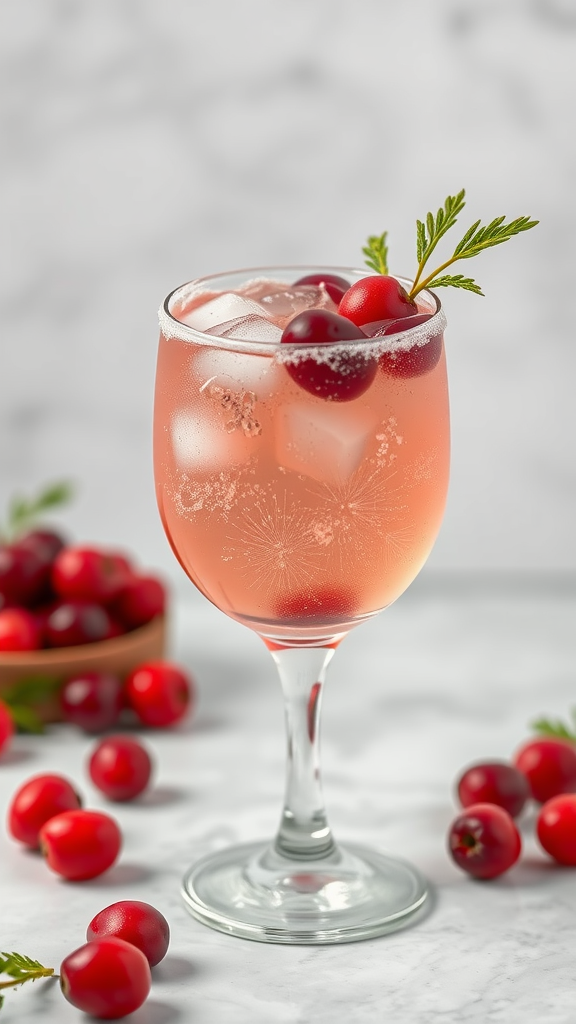 A refreshing Cranberry Fizz cocktail with fresh cranberries and mint garnish.