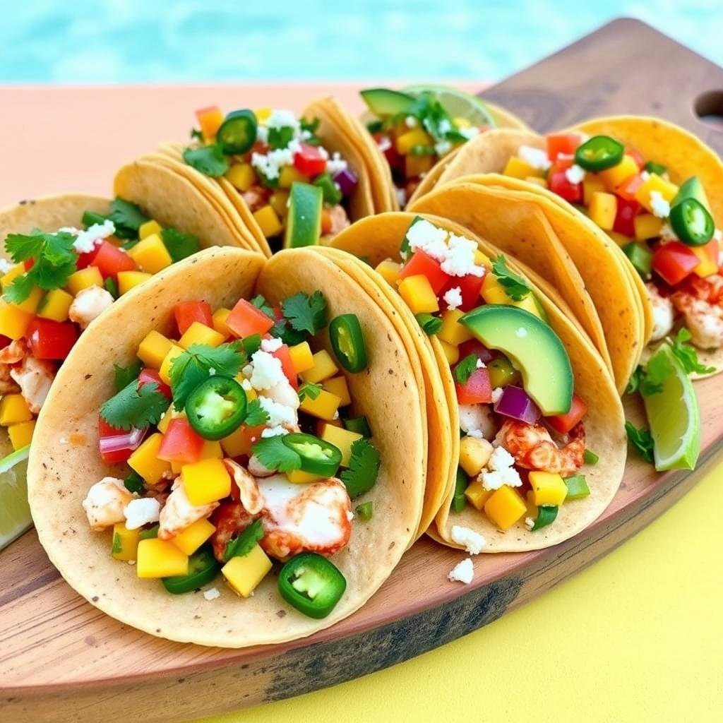 creative taco toppings for lobster tacos with mango salsa