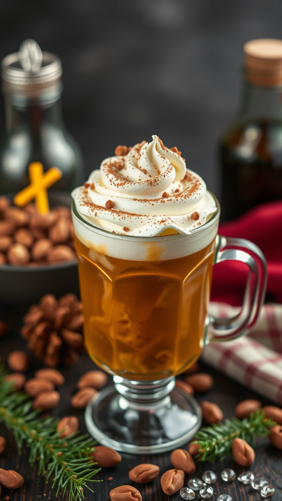 A festive Nutty Irishman cocktail topped with whipped cream and chocolate shavings.