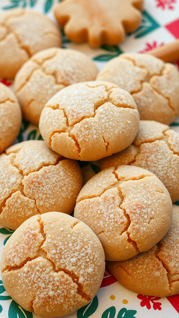 A pile of freshly baked snickerdoodle cookies with a dusting of sugar