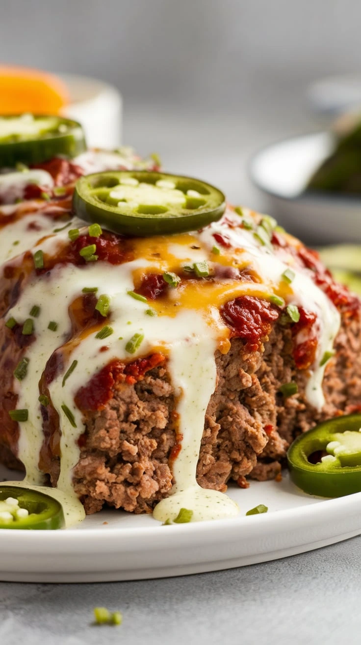 Smoky Jalapeno Popper Meatloaf with Creamy Ranch Drizzle