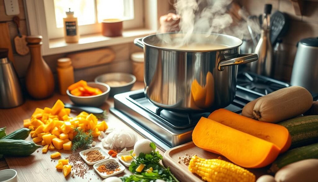 cooking butternut squash soup