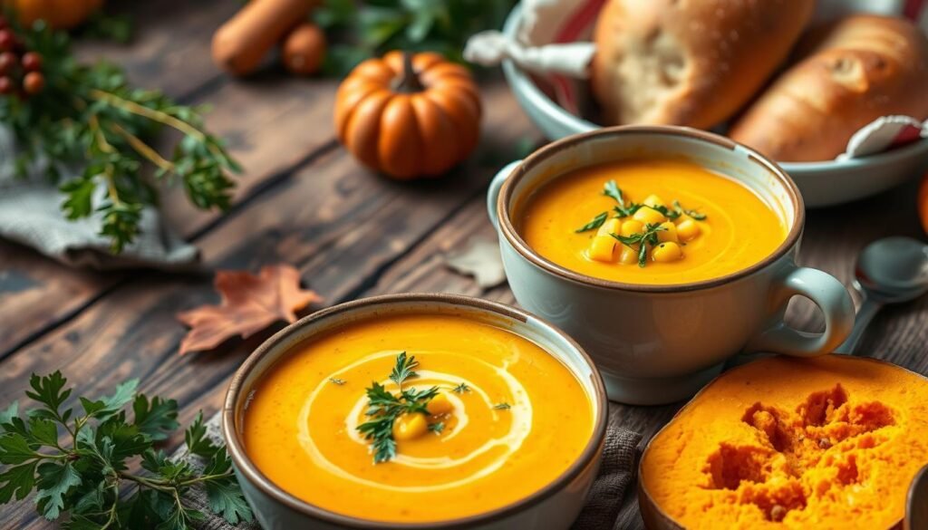 serving butternut squash soup