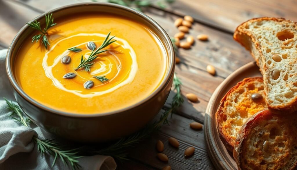 serving pumpkin soup