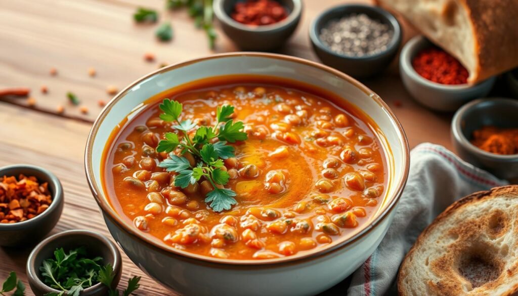 serving vegan soup