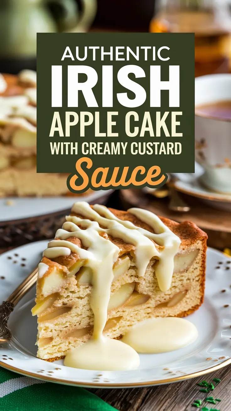 Traditional Irish Apple Cake with Creamy Custard Sauce