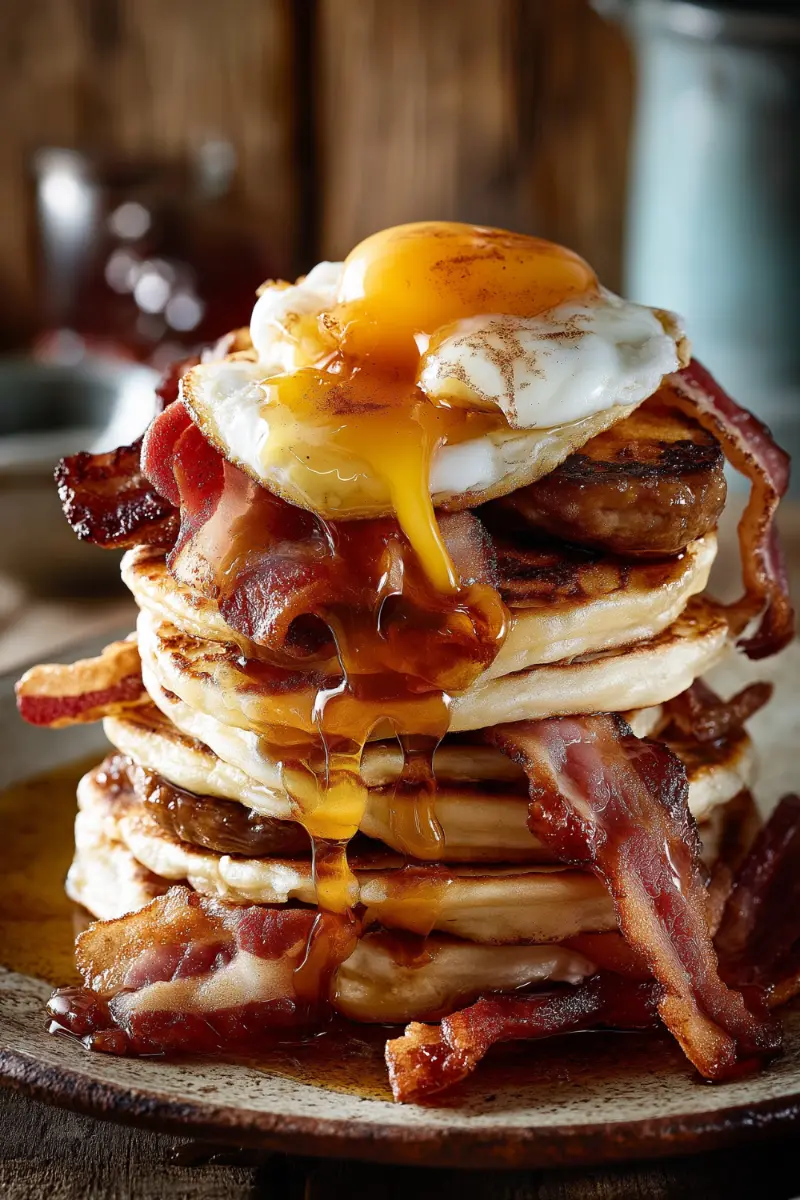 Big Breakfast Smash with Pancakes, Bacon & Sausage