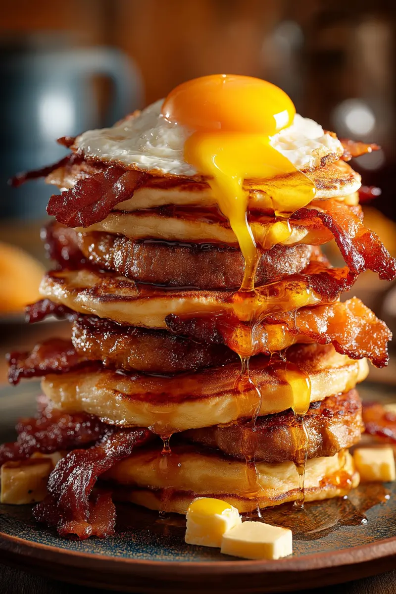 Big Breakfast Smash with Pancakes, Bacon & Sausage