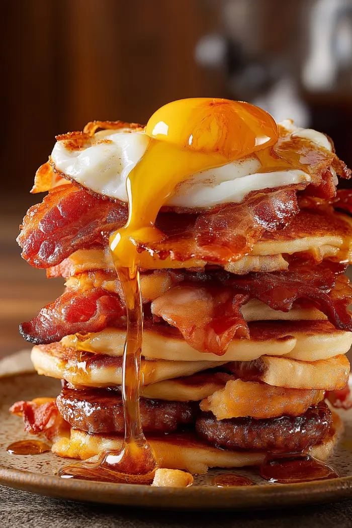 Big Breakfast Smash with Pancakes, Bacon & Sausage