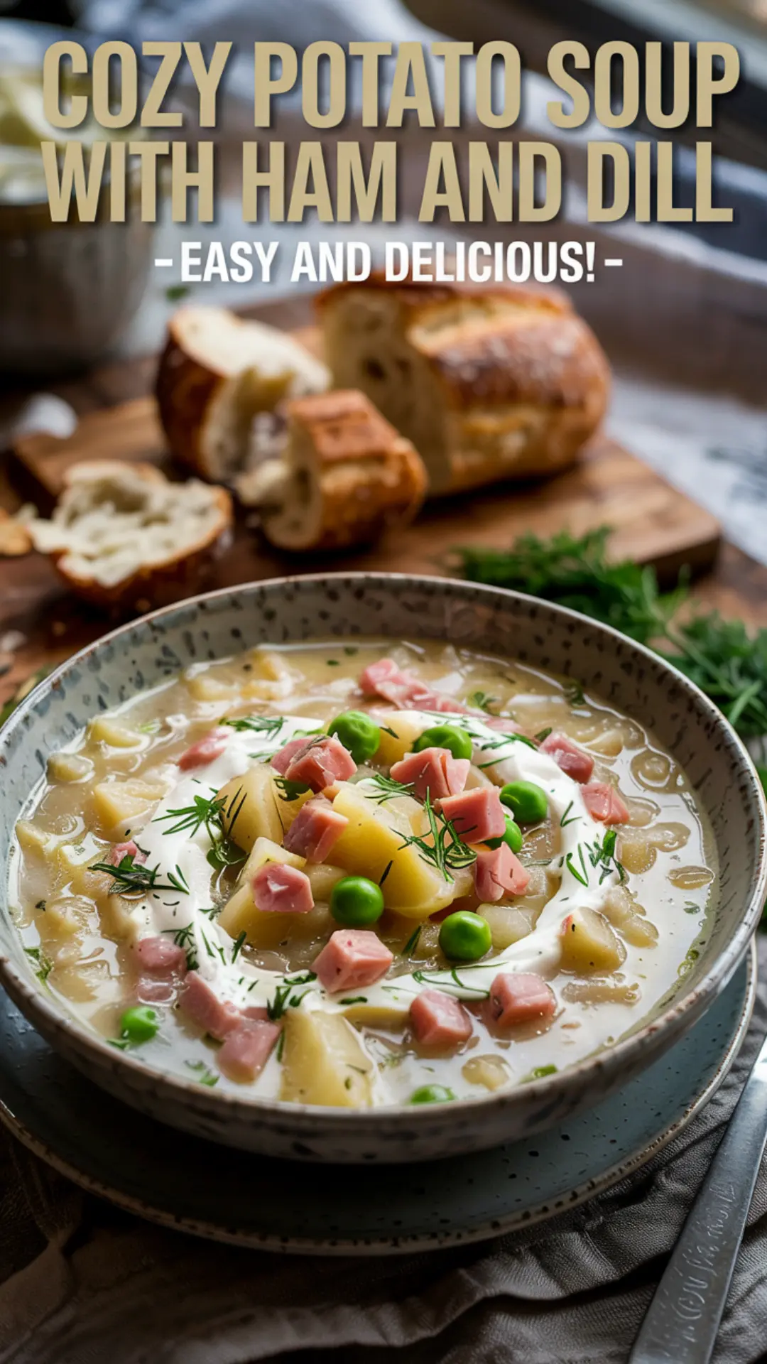 Potato & Onion Soup with Ham, Peas & Fresh Dill
