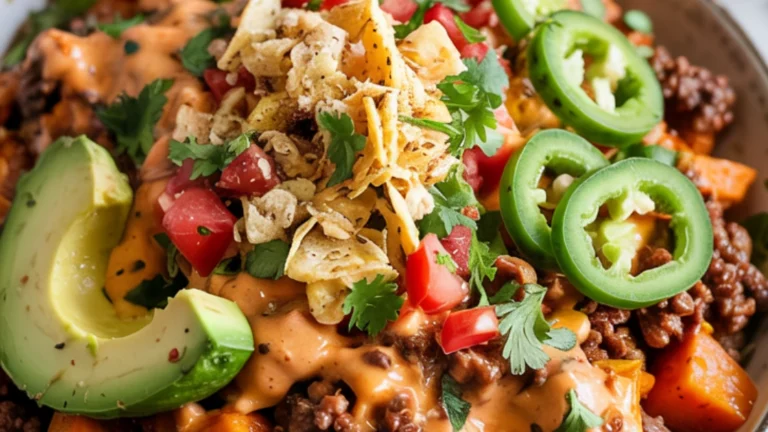 Easy Nacho Cheese Sweet Potato Beef Bowl for Dinner