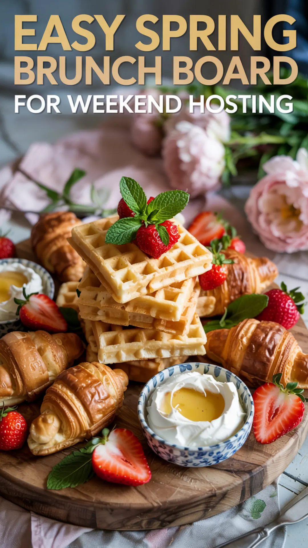 Spring Brunch Charcuterie Board with Waffles & Croissants
