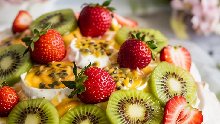 Pavlova with Kiwi, Strawberries & Passion Fruit