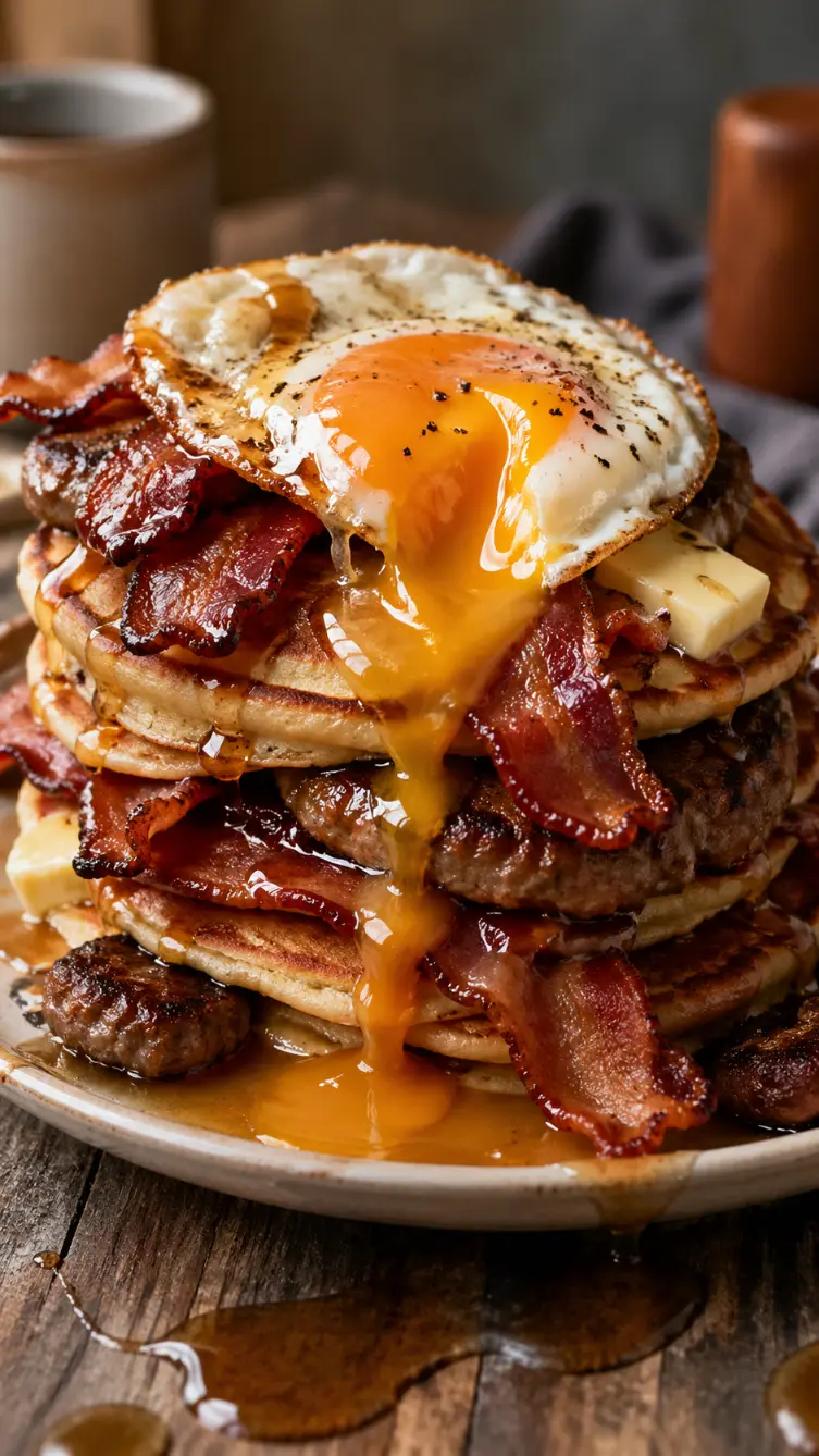 Big Breakfast Smash with Pancakes, Bacon & Sausage