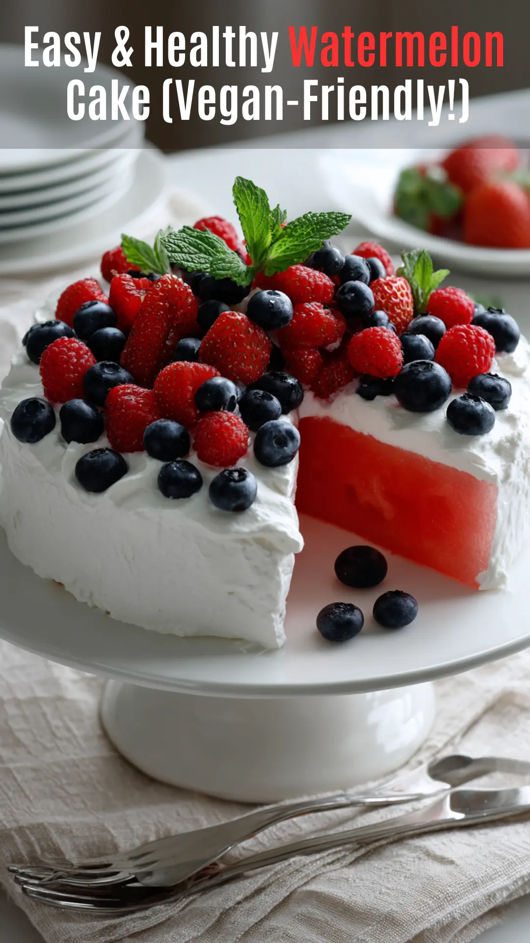 Watermelon Cake with Whipped Cream and Fresh Berries