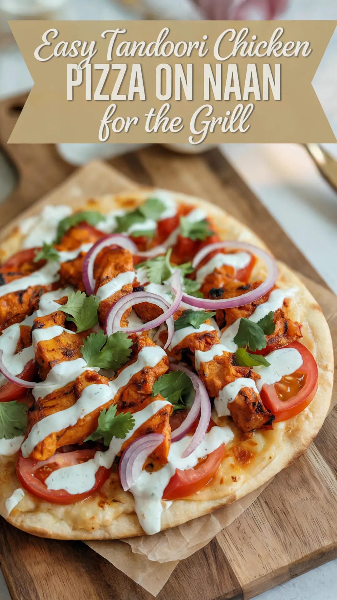 Tandoori Chicken Pizza on Naan with Raita Drizzle