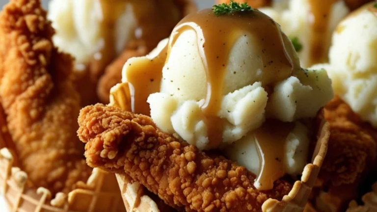 Fried Chicken Ice Cream Cones with Mashed PotatoesFried Chicken Ice Cream Cones with Mashed Potatoes