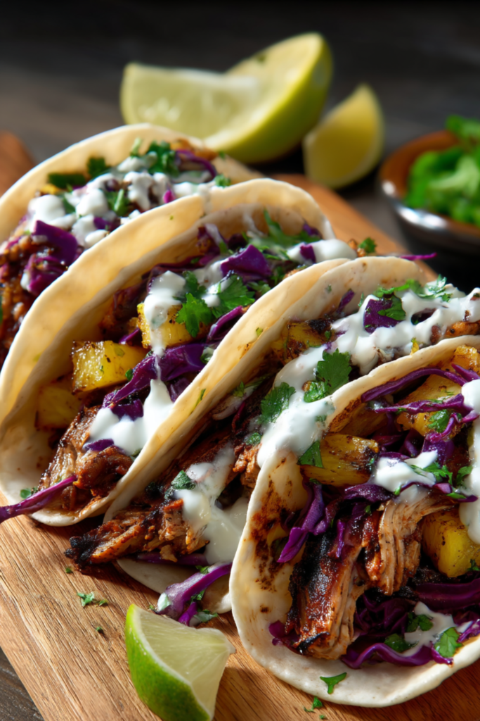 Easy Jerk Chicken Tacos with Grilled Pineapple and Crema