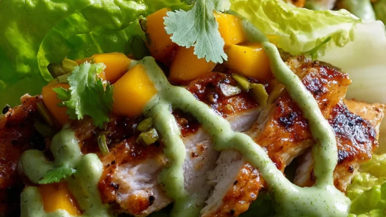Mango Habanero Chicken Lettuce Wraps with Avocado Crema