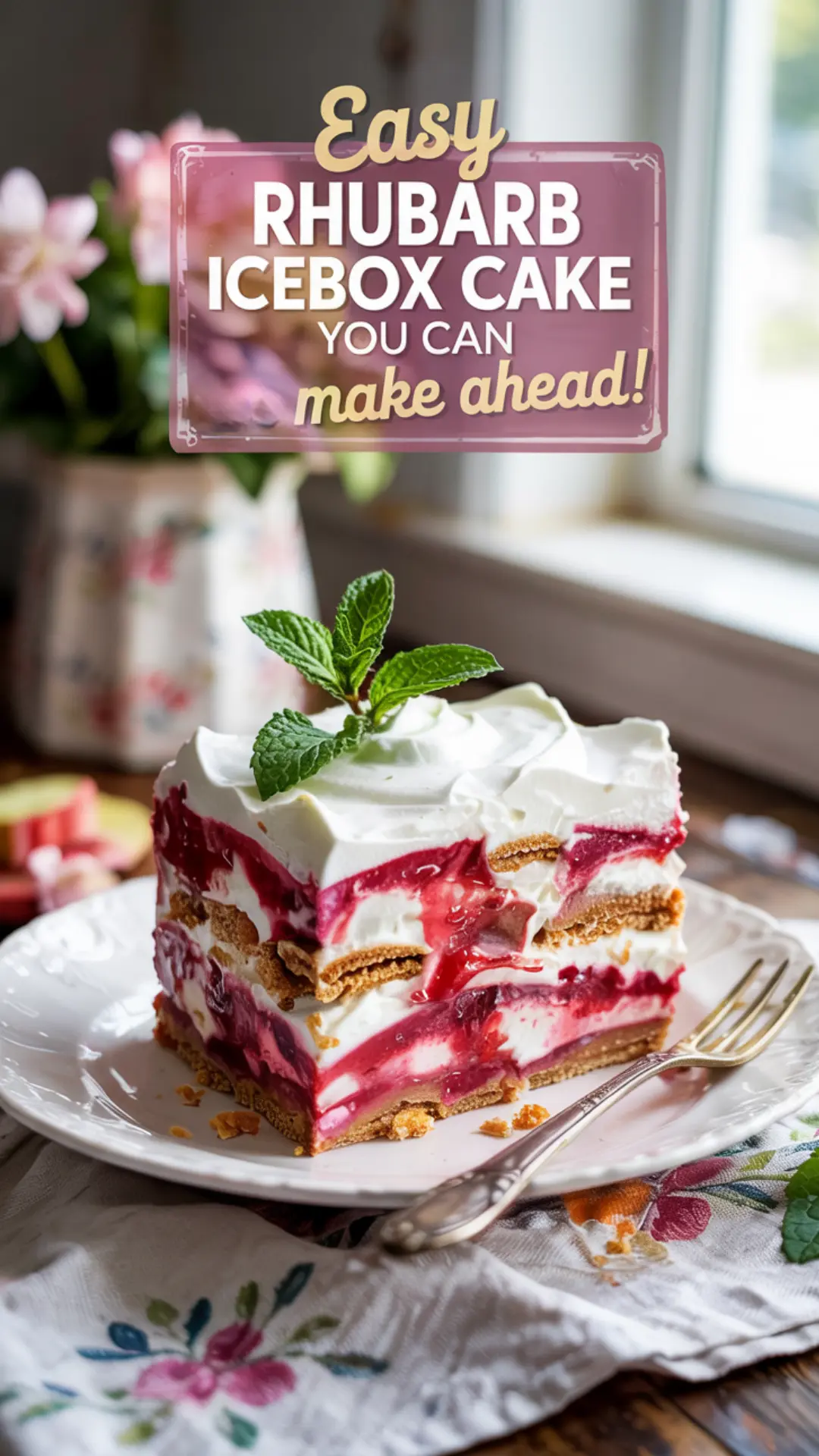 No-Bake Rhubarb Icebox Cake (Creamy & Tart Layers)