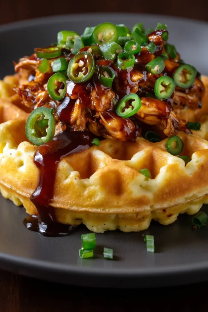 Spicy BBQ Chicken & Jalapeño Cornbread Waffles Spicy BBQ Chicken & Jalapeño Cornbread Waffles