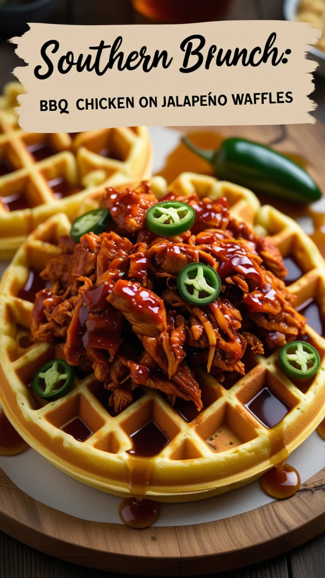 Spicy BBQ Chicken & Jalapeño Cornbread Waffles