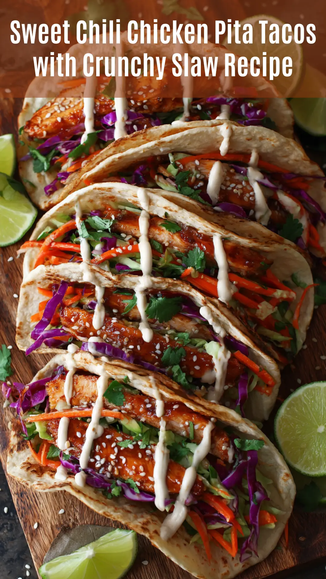 Sweet Chili Chicken Pita Tacos with Crunchy Slaw