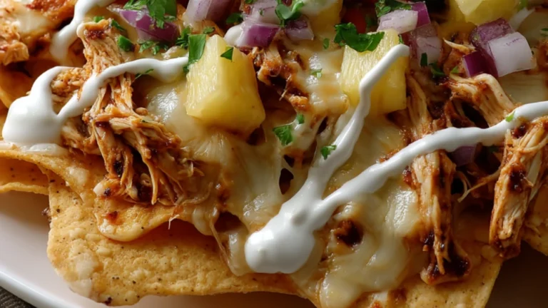 Tropical Pineapple Chicken Nachos with Spicy Coconut Sauce