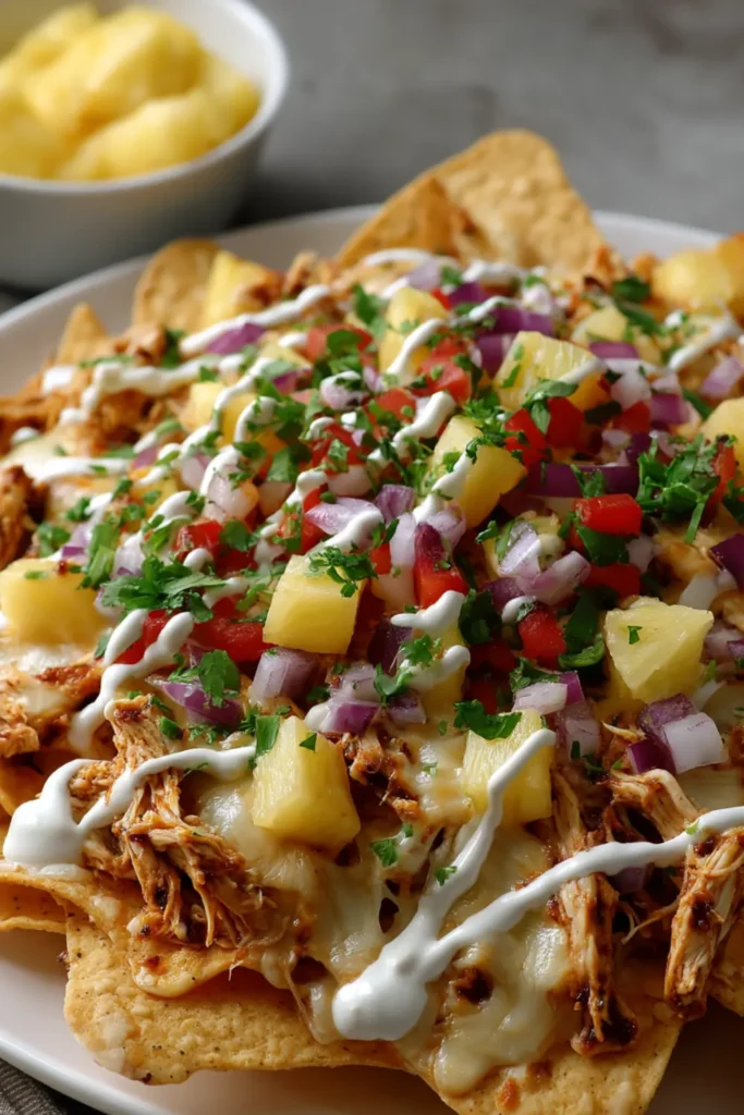 Tropical Pineapple Chicken Nachos Tropical Pineapple Chicken Nachos with Spicy Coconut Sauce