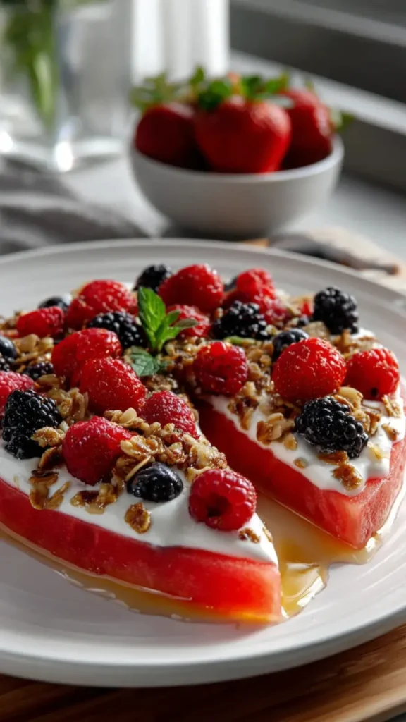 Refreshing Watermelon Pizza with Yogurt and Berries Watermelon “Pizza” with Yogurt and Berries – No-Bake Fun!