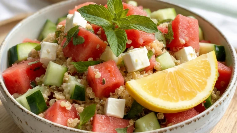 Watermelon Quinoa Salad with Feta and Lemon Vinaigrette