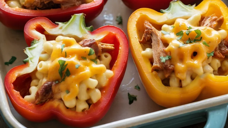 Easy Chicken & Mac ‘n’ Cheese Stuffed Bell Peppers