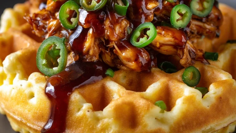 Spicy BBQ Chicken & Jalapeño Cornbread Waffles
