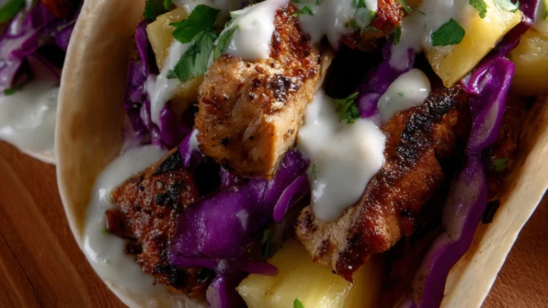 Easy Jerk Chicken Tacos with Grilled Pineapple and Crema