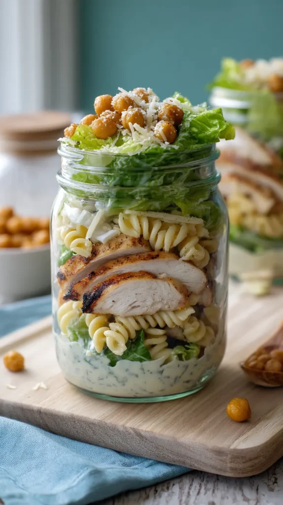 Grilled Chicken Caesar Pasta Salad Jars Grilled Chicken Caesar Pasta Salad Jars Recipe