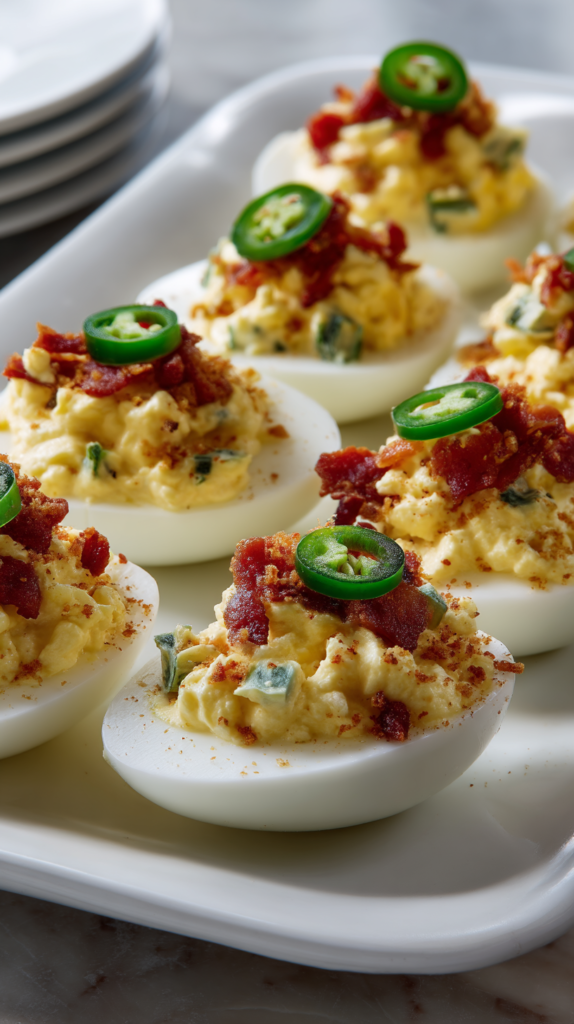 Spicy Jalapeno Popper Deviled Eggs Recipe Easy Jalapeño Popper Deviled Eggs with Bacon & Cheddar