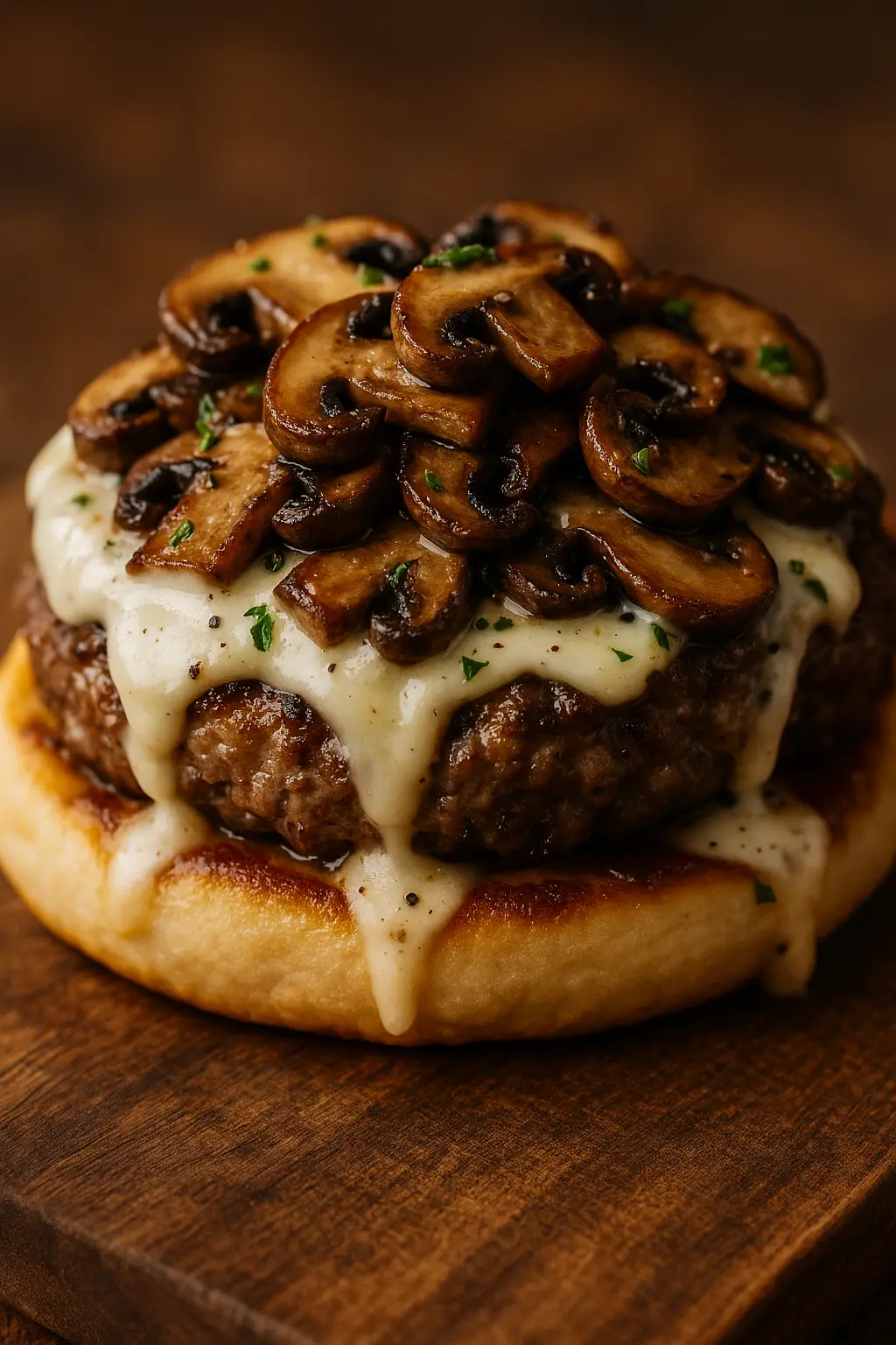 Mushroom Swiss Pizza Burger with Garlic Cream Sauce Mushroom Swiss Pizza Burger with Garlic Cream Sauce