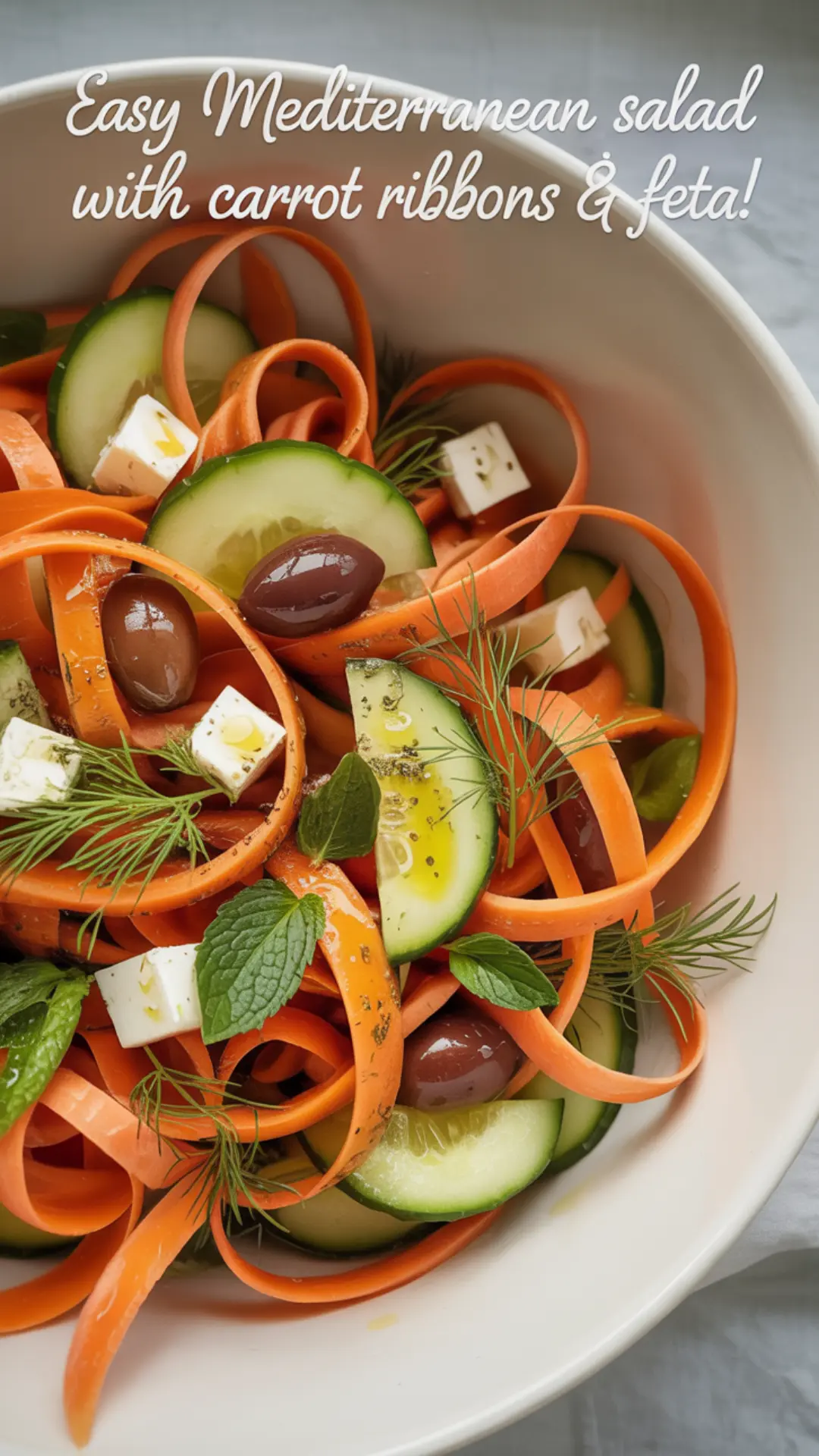 Mediterranean Carrot Ribbon Salad with Feta & Olives
