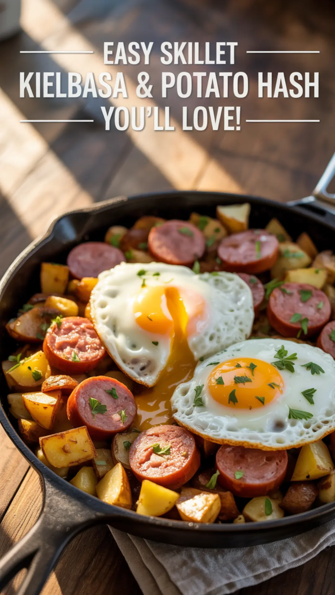 Crispy Kielbasa and Potato Hash with Runny Eggs