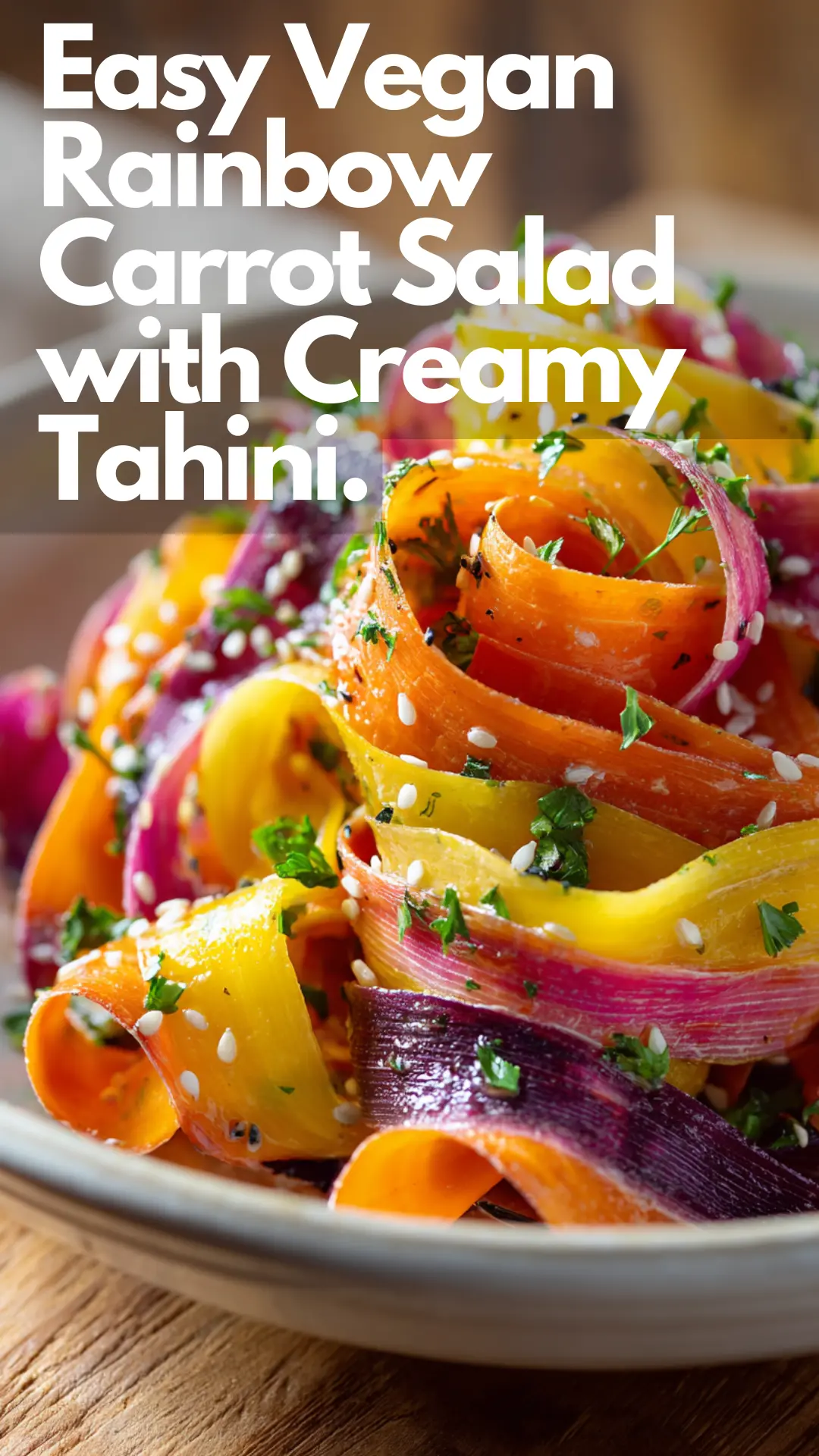 Rainbow Carrot Ribbon Salad with Tahini-Lemon Dressing