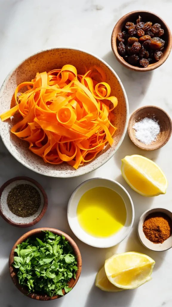 Moroccan Carrot Ribbon Salad with Harissa & Golden Raisins