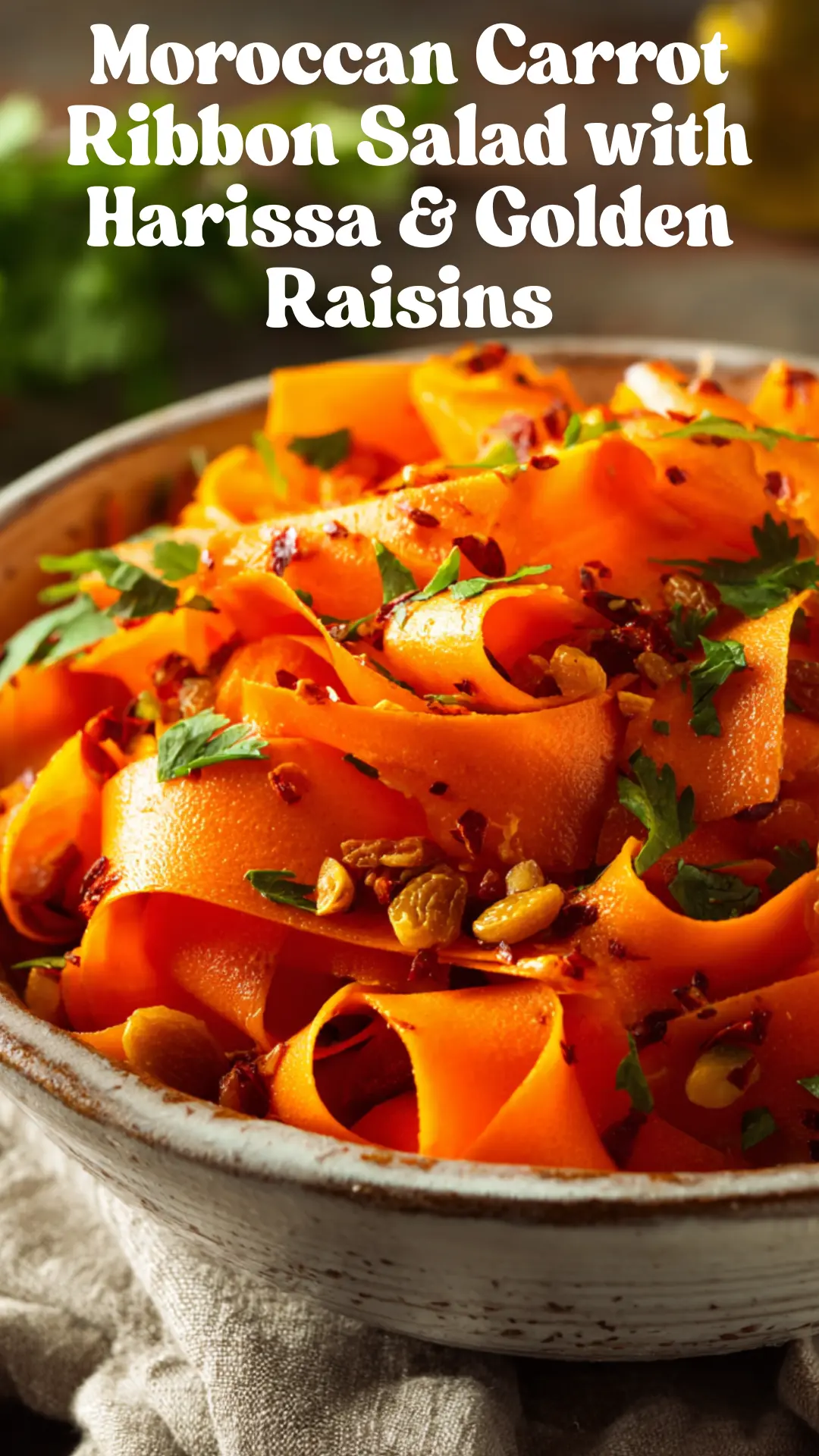 Moroccan Carrot Ribbon Salad with Harissa & Golden Raisins
