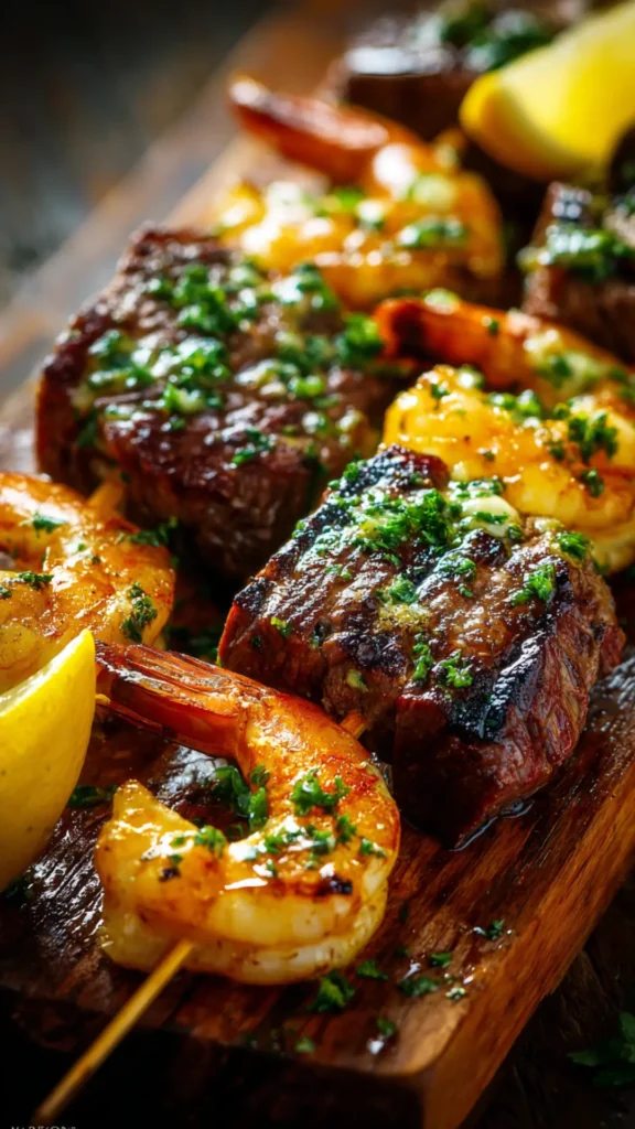 Surf & Turf Skewers with Garlic Herb Butter Surf & Turf Skewers with Steak and Shrimp