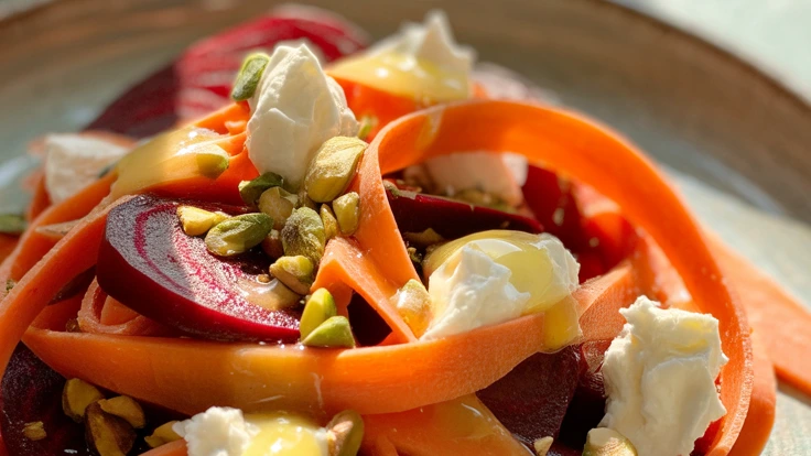 Elegant Carrot Ribbon Salad with Beets & Goat Cheese