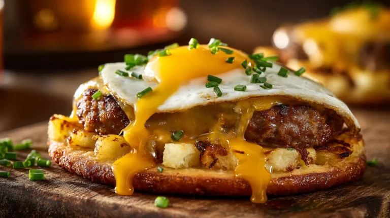 Breakfast Pizza Burger with Sausage & Egg