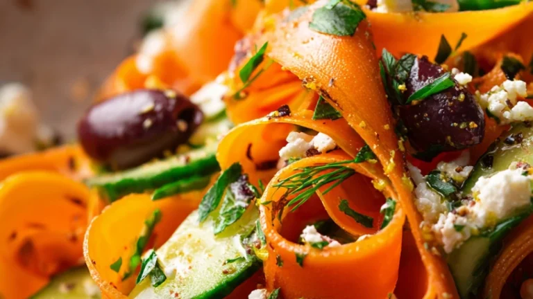 Mediterranean Carrot Ribbon Salad with Feta & Olives